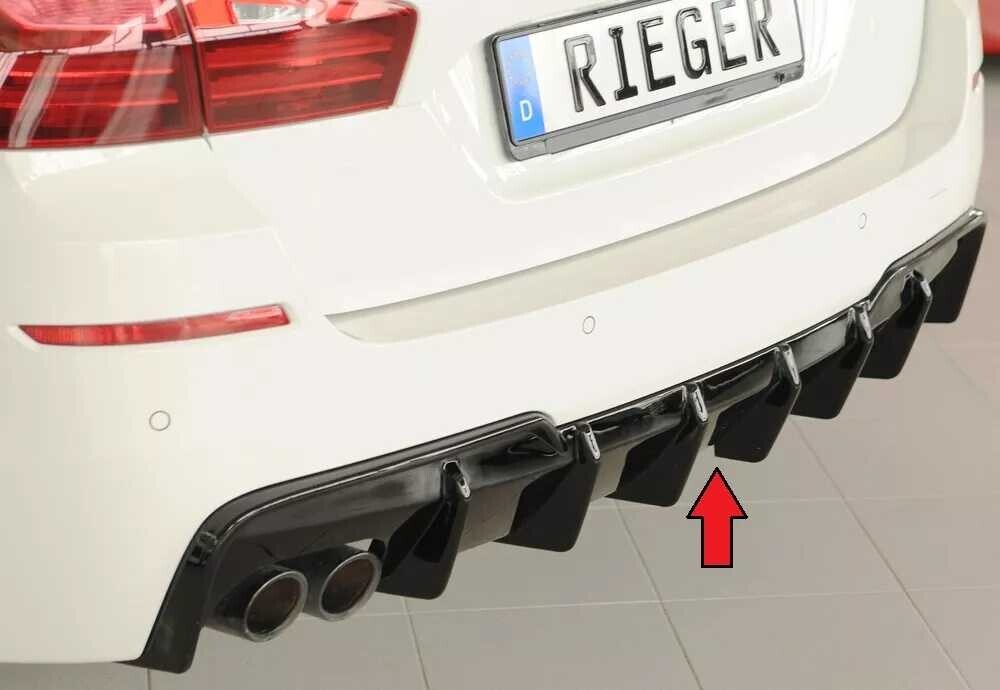 Rieger Tuning Rieger vložka zadního nárazníku (pro vozy s tažným zařízením) pro BMW řada 5 F11 touring, plast ABS lakovaný do černé lesklé barvy, pro orig. dvojitou koncovku vlevo