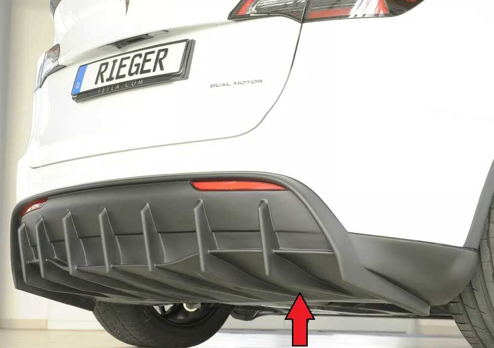 Rieger Tuning Rieger vložka zadního nárazníku pro Tesla Model Y 003, plast ABS bez povrchové úpravy, s tažným zařízením