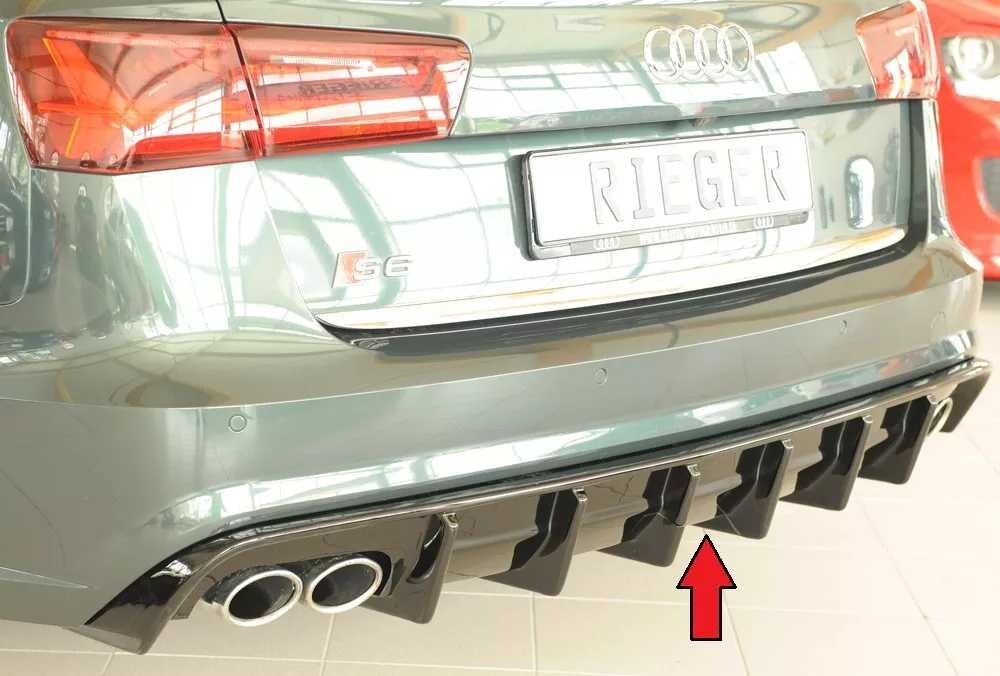 Rieger Tuning Rieger vložka zadního nárazníku pro Audi A6 4G, C7 sedan, plast ABS lakovaný do černé lesklé barvy, pro vozy s tažným zařízením