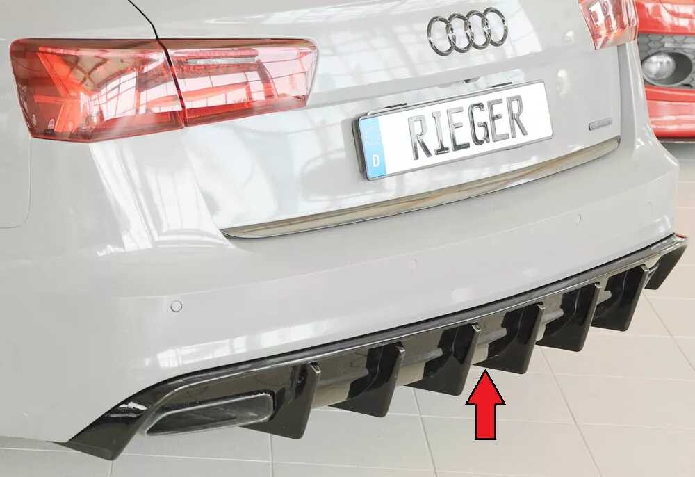 Rieger Tuning Rieger vložka zadního nárazníku pro Audi A6 4G, C7 sedan, plast ABS lakovaný do černé lesklé barvy, pro orig. koncovky vlevo a vpravo, pro vozy s tažným zařízením
