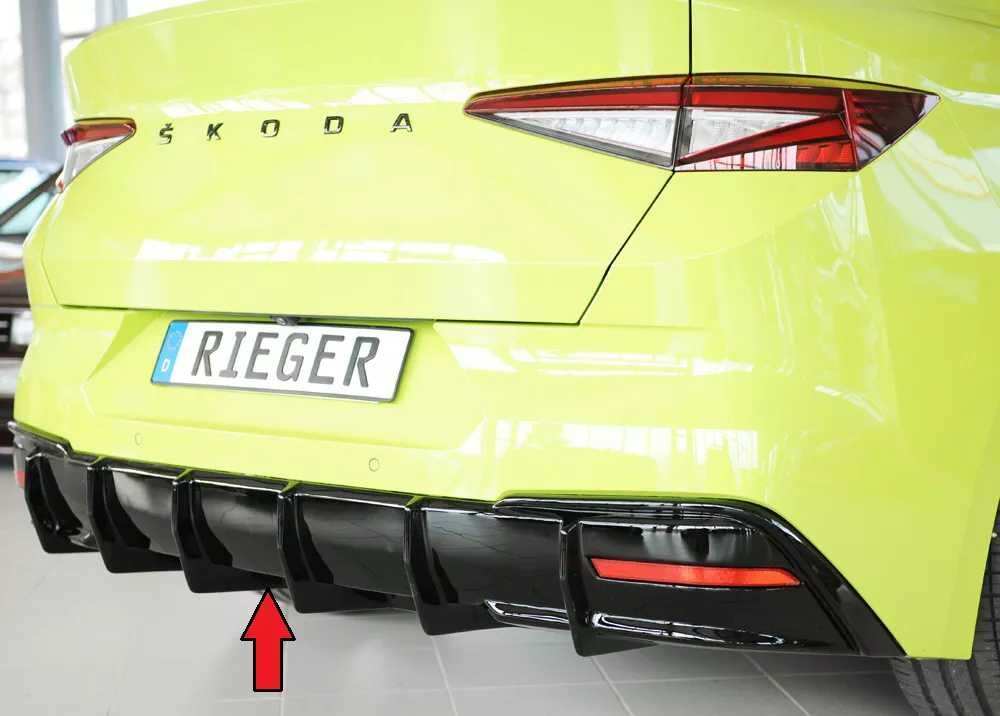 Rieger Tuning Rieger vložka zadního nárazníku pro Škoda Enyaq iV RS SUV (5AZ), plast ABS lakovaný do černé lesklé barvy, pro vozy s tažným zařízením