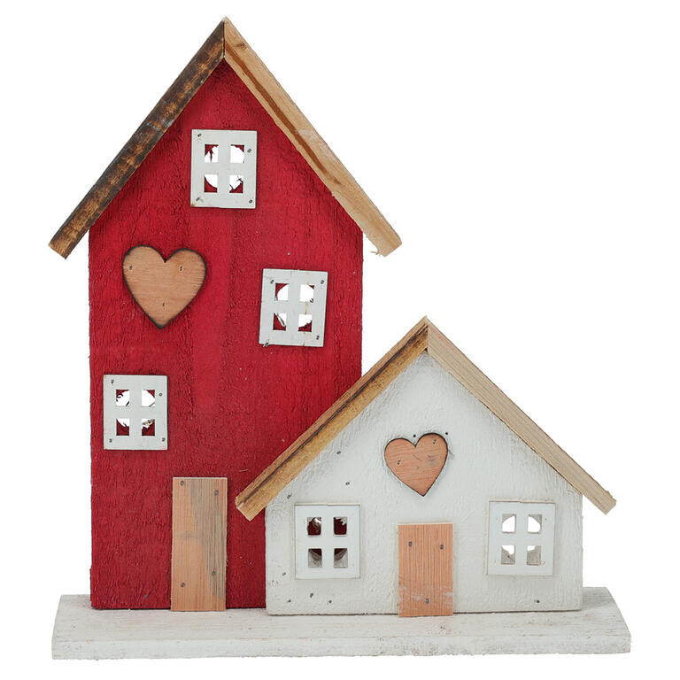 Dřevěná LED dekorace DOMEČKY 29 cm