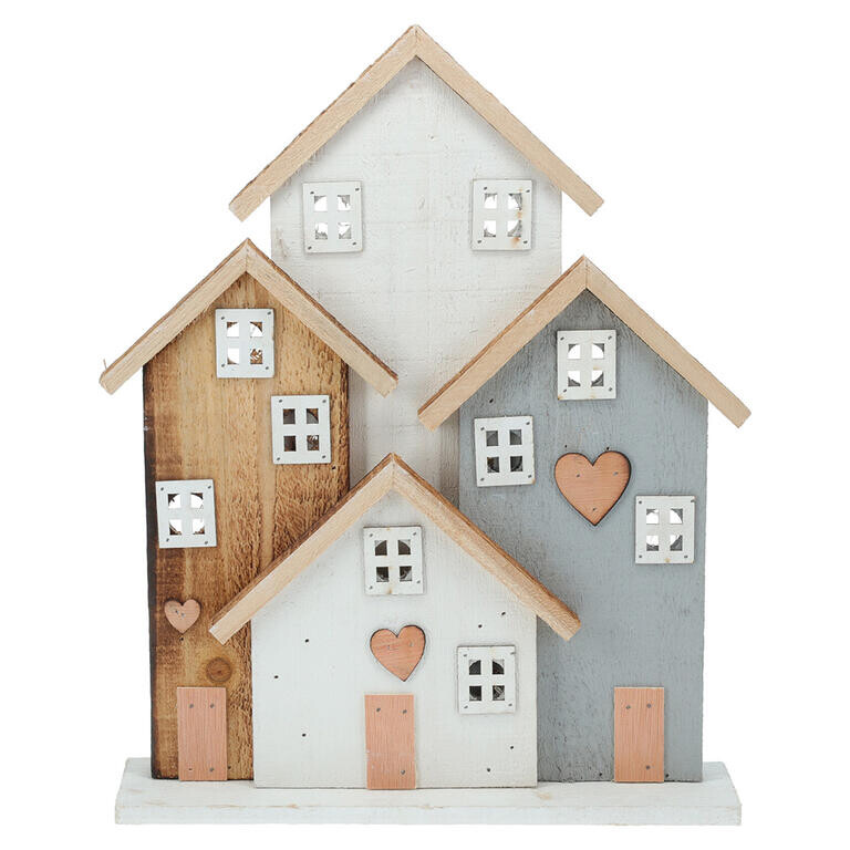 Dřevěná LED dekorace DOMEČKY 40,5 cm