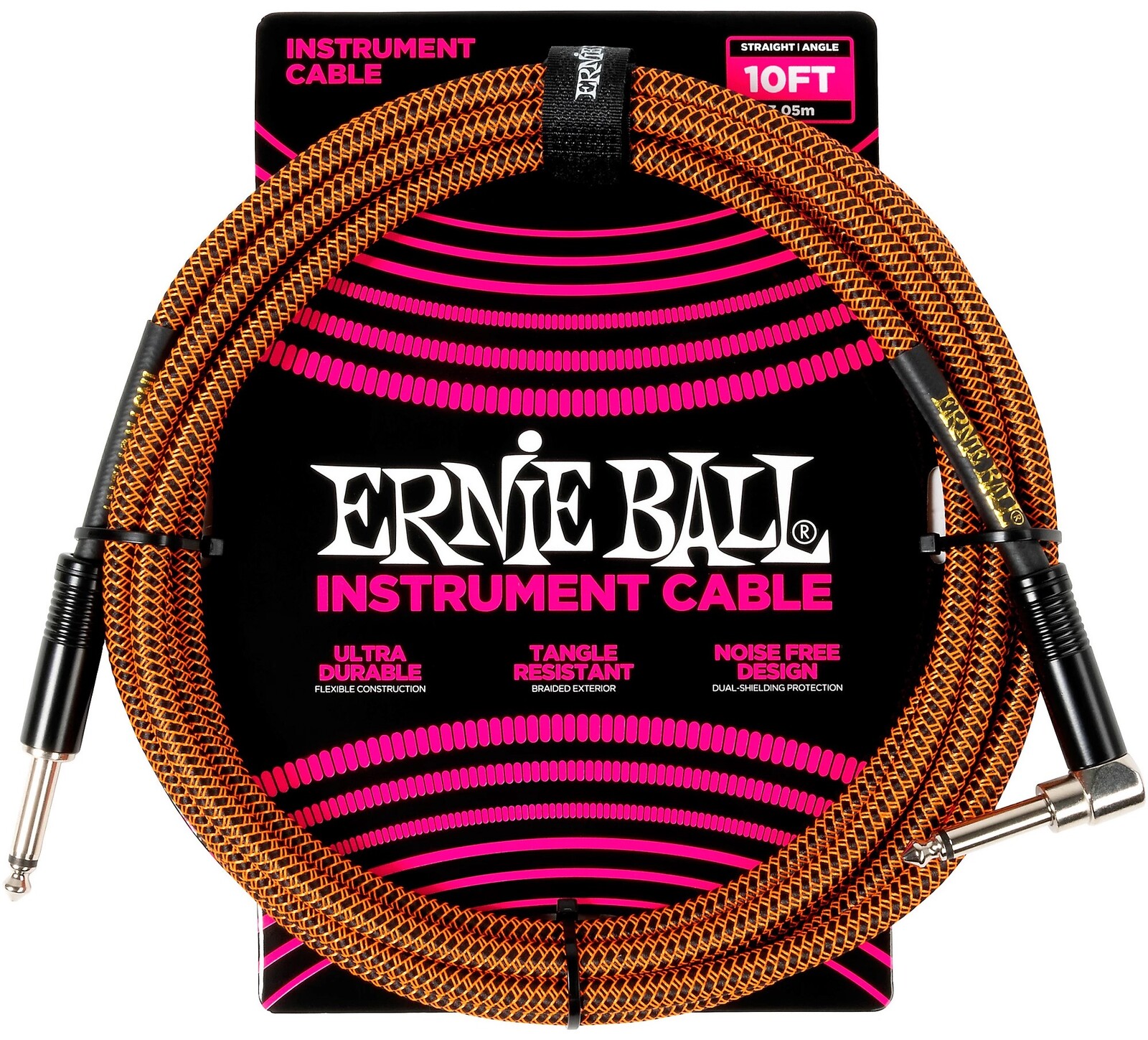 Ernie Ball Braided Instrument Cable Straight/Angle 10ft Pumpkin Pie