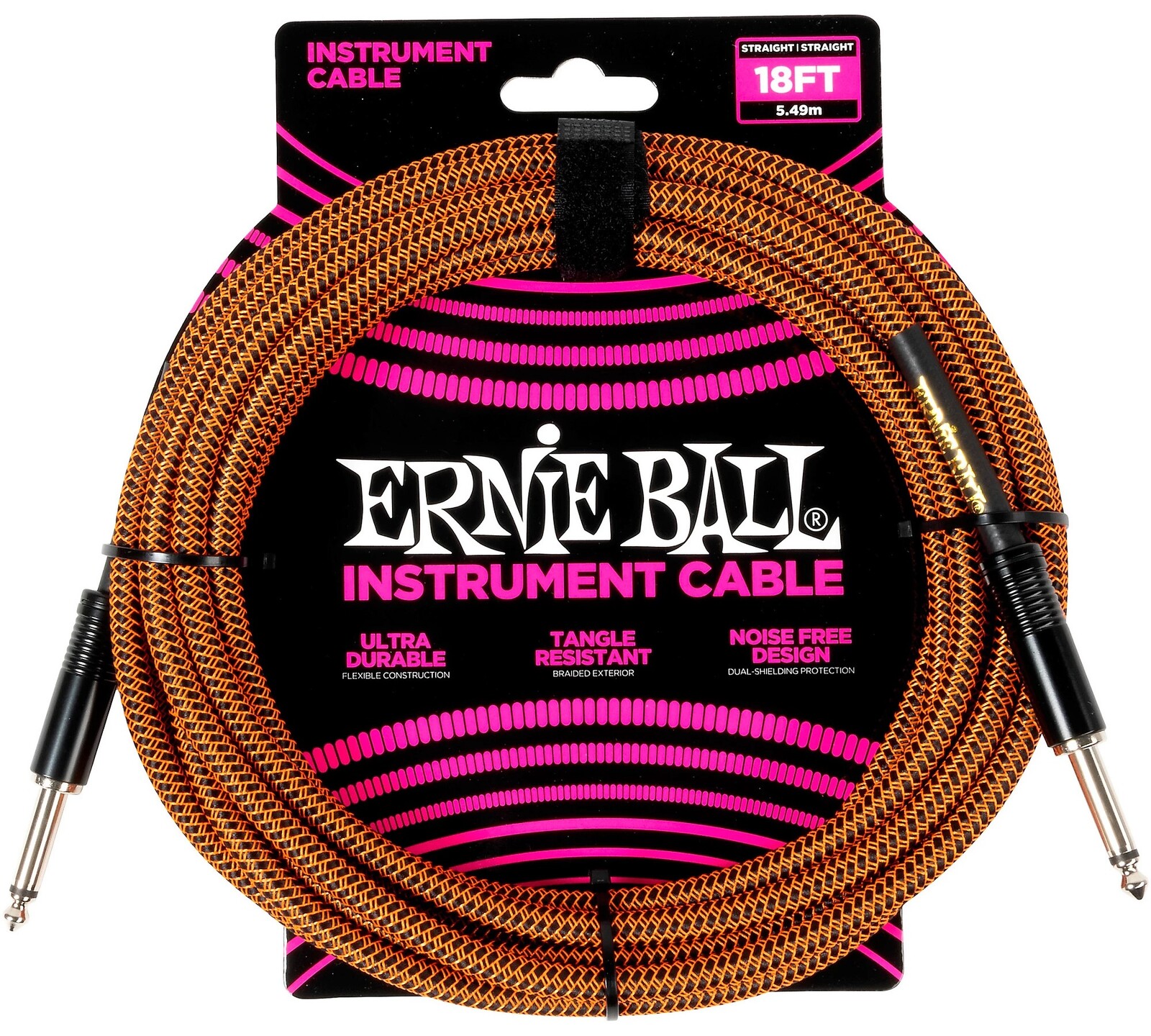 Ernie Ball Braided Instrument Cable Straight/Straight 10ft Pumpkin Pie