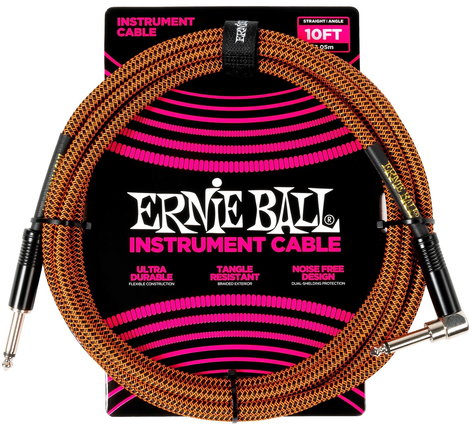 Ernie Ball Braided Instrument Cable Straight/Angle 18ft Pumpkin Pie