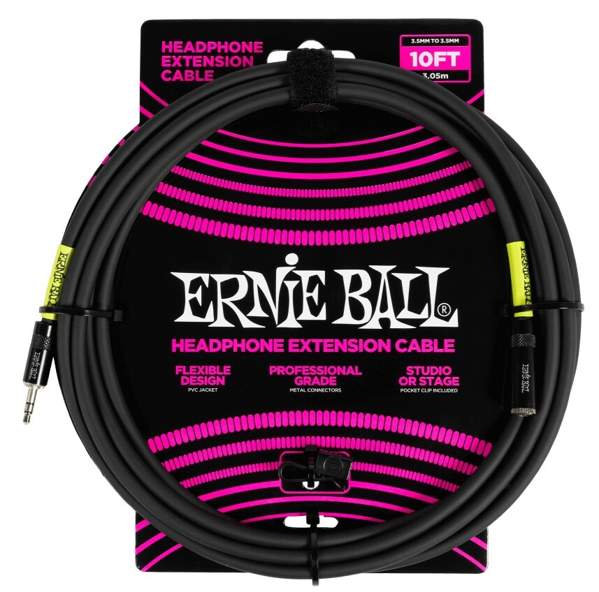Ernie Ball Headphone Extension Cable 3.5mm to 3.5mm 10' Black