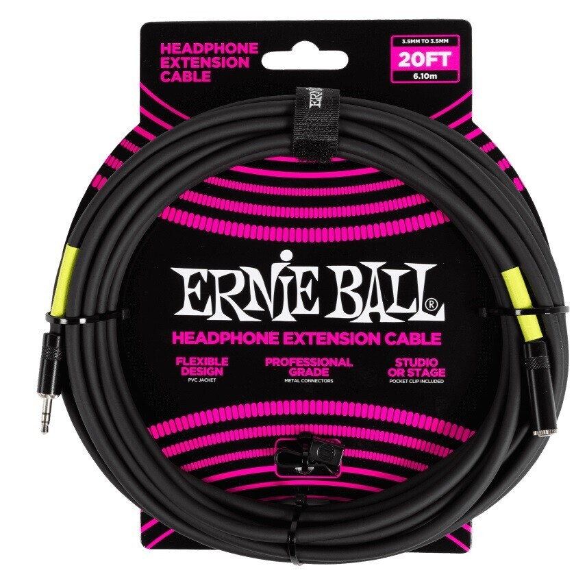 Ernie Ball Headphone Extension Cable 3.5mm to 3.5mm 20' Black