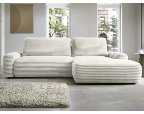 Rohová sedačka Cord, smetanově bílá strukturovaná látka, pravý roh