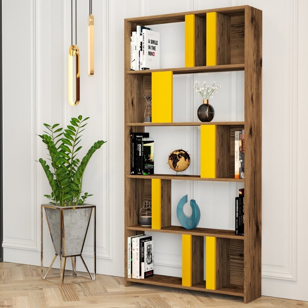 Knihovna Lima - Walnut, Yellow