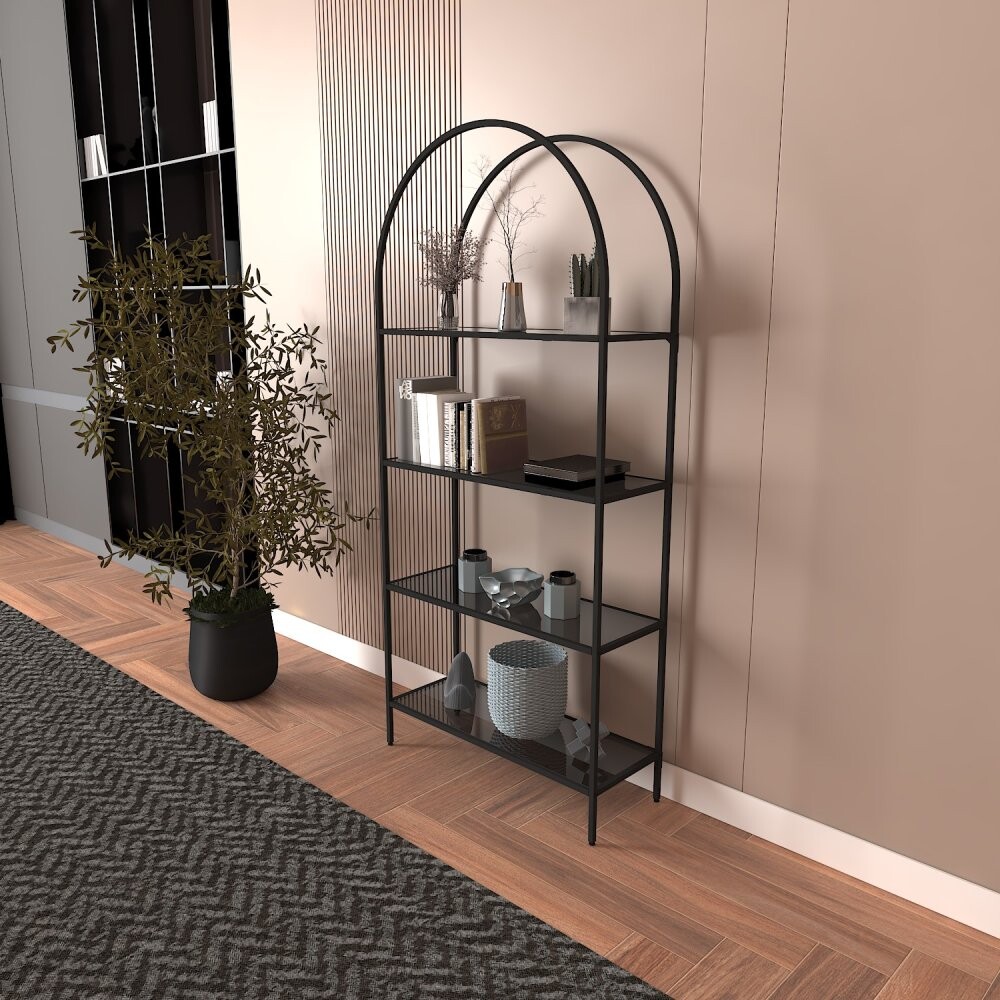 Knihovna Mona - Black, Smoked Glass 80