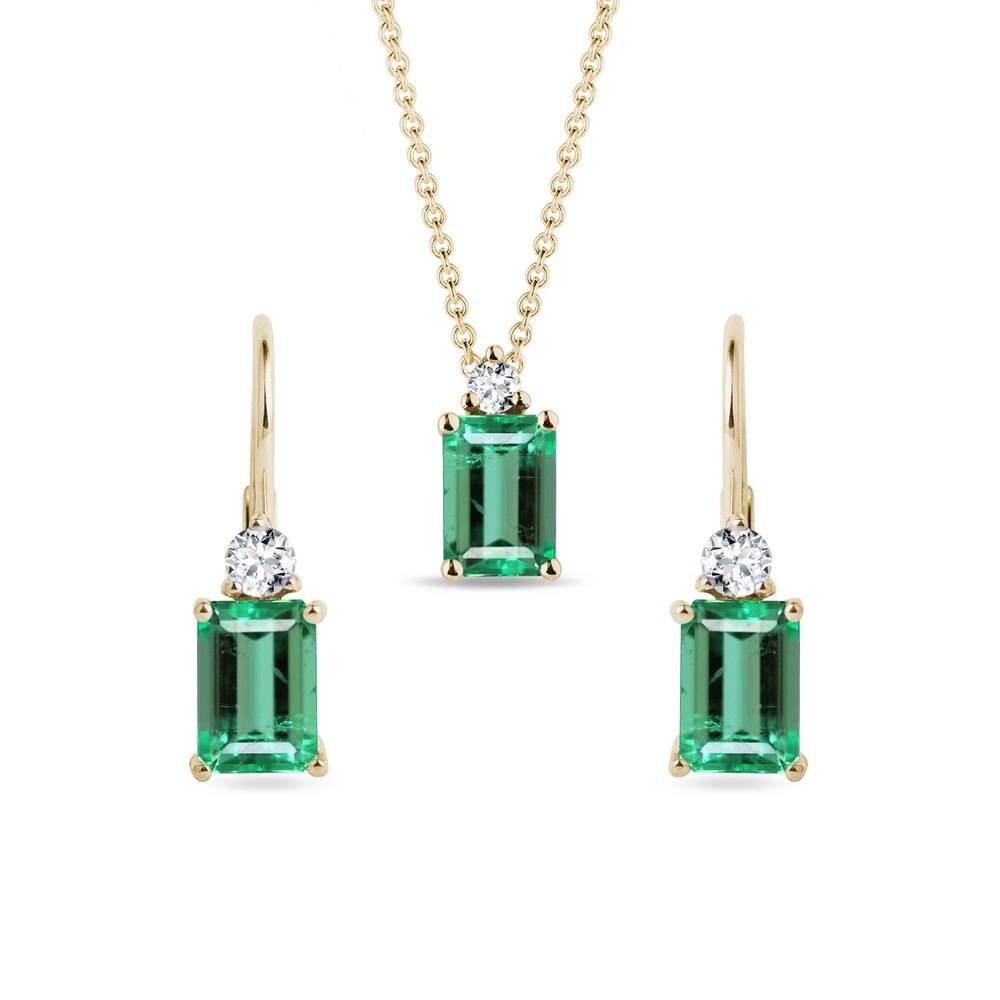 Sada náušnic a náhrdelníku se smaragdy ve zlatě KLENOTA