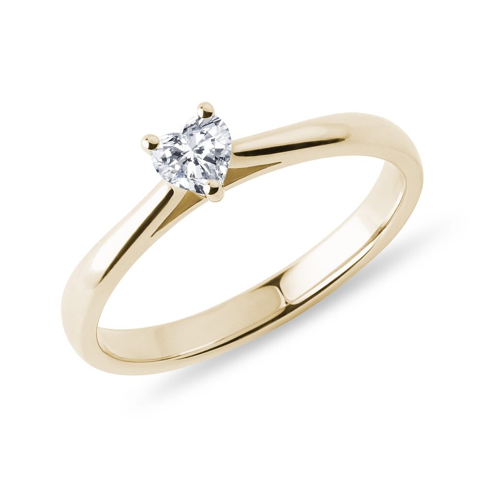 Prsten s diamantem v brusu srdce ze žlutého zlata KLENOTA