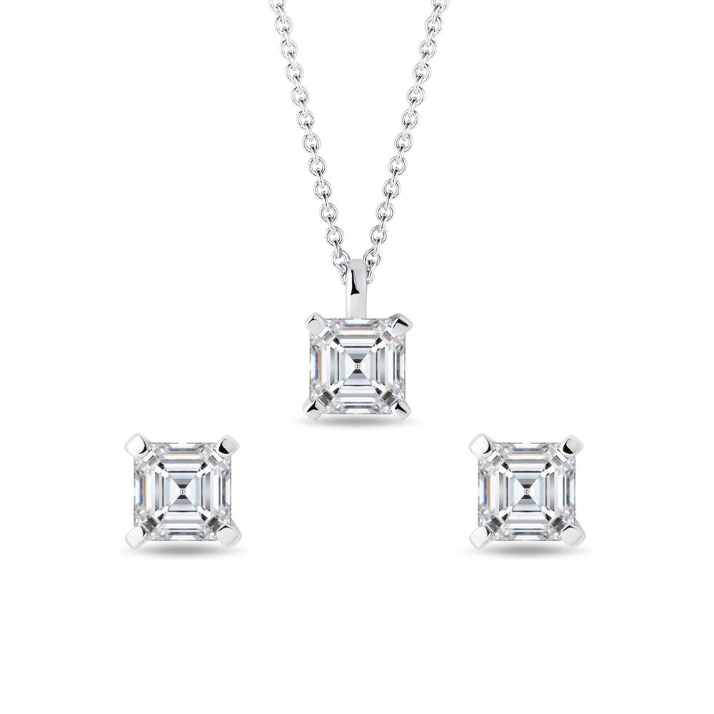 Sada šperků s asscher diamanty v bílém zlatě KLENOTA