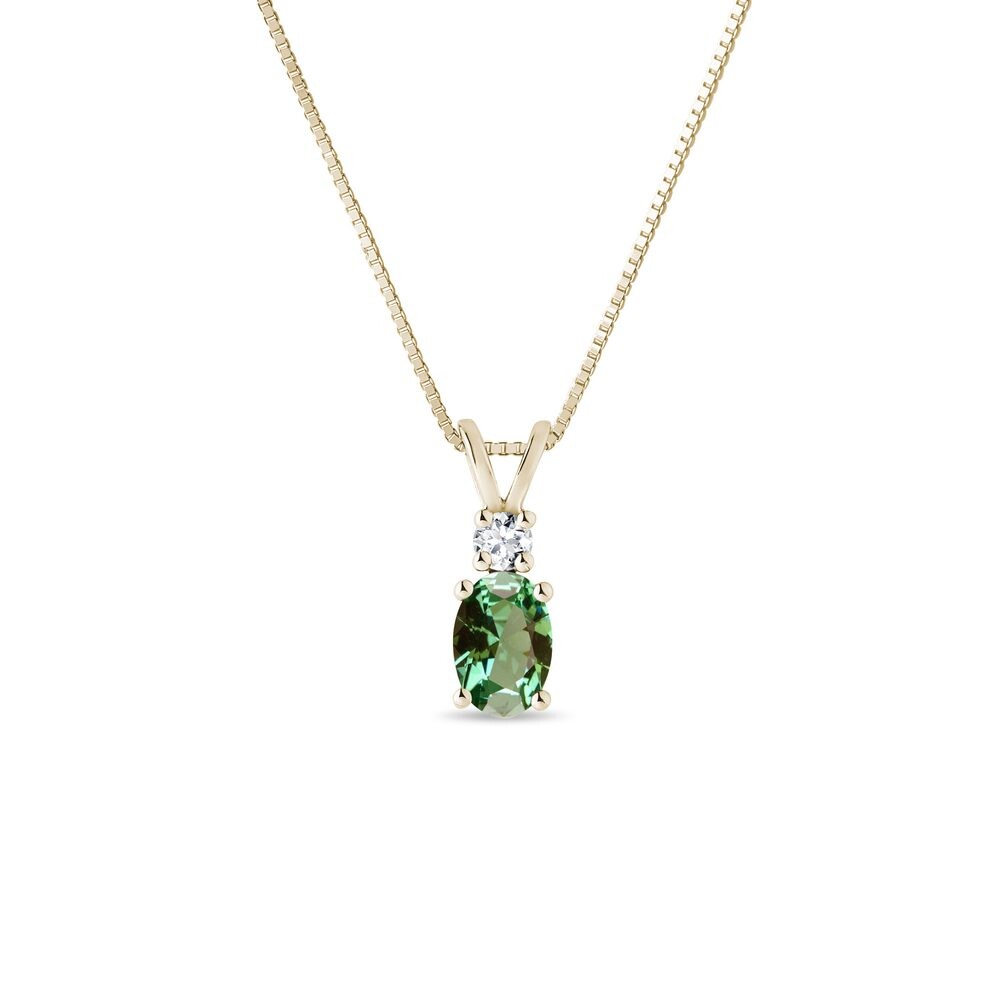 Náhrdelník se zeleným turmalínem a briliantem ve zlatě KLENOTA