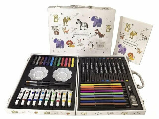 Kreativní školní sada na kreslení a malování v kufru s omalovánkou - pastelky, barvy, fixy