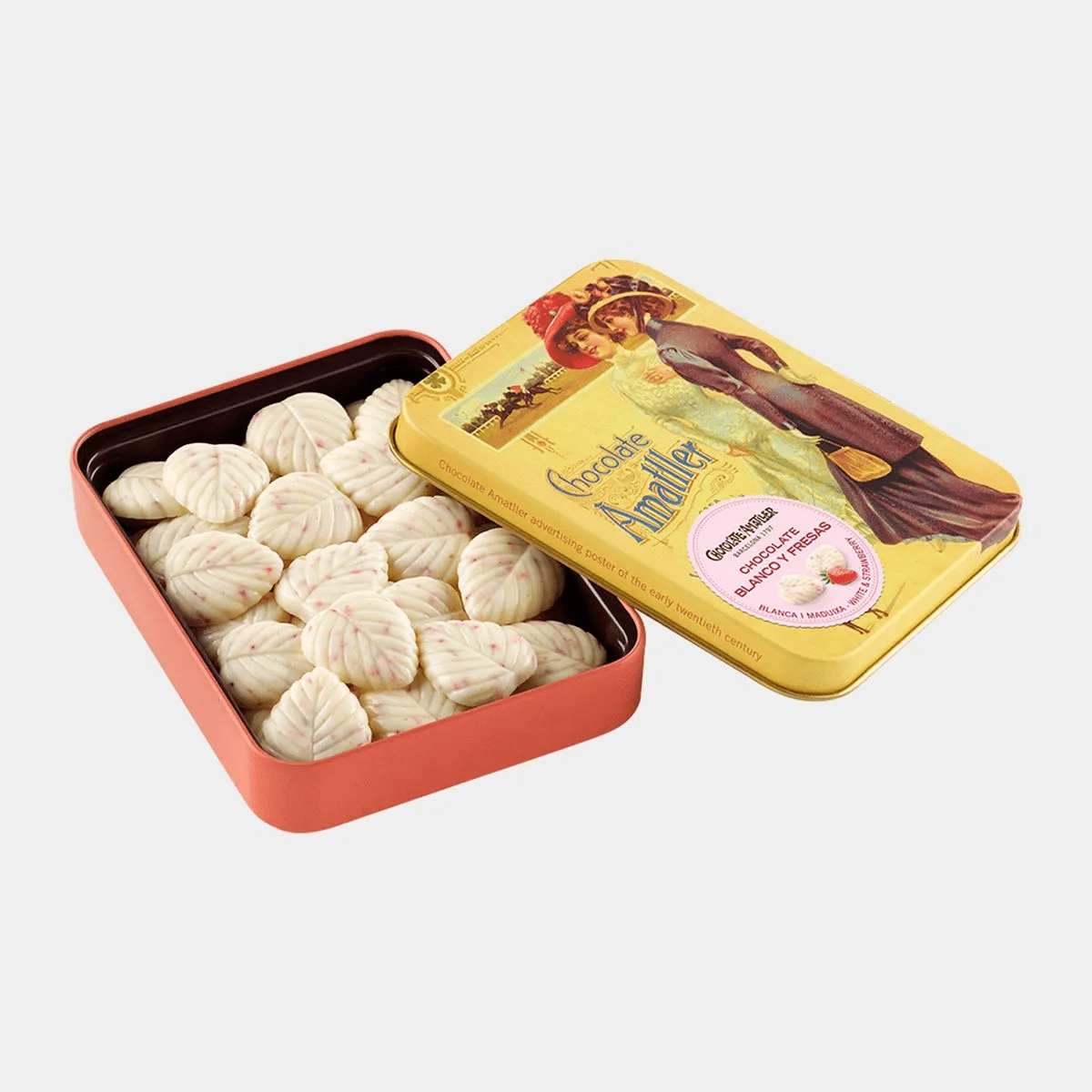 Amatller plechovka s čokoládovými mléčnými lístky a marakujou 60g