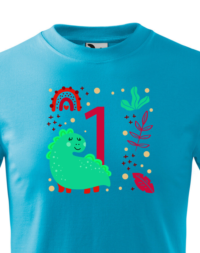 Dětské tričko s narozeninovým dinosaurem – s volitelným věkem