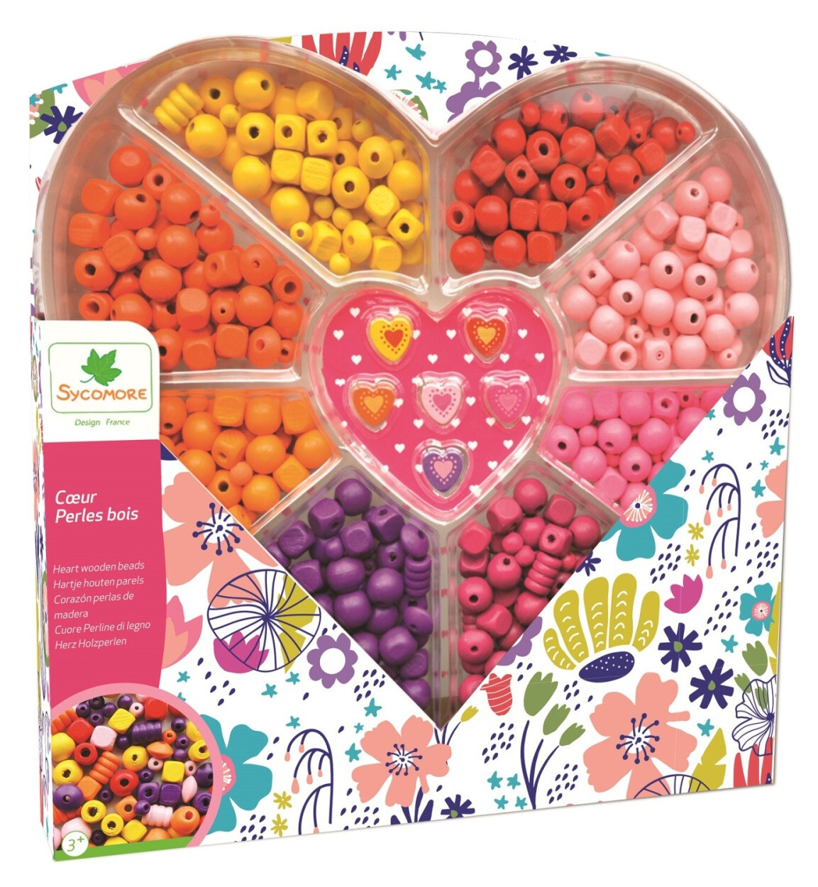 Dřevěné korálky v úložné krabičce ve tvaru srdce