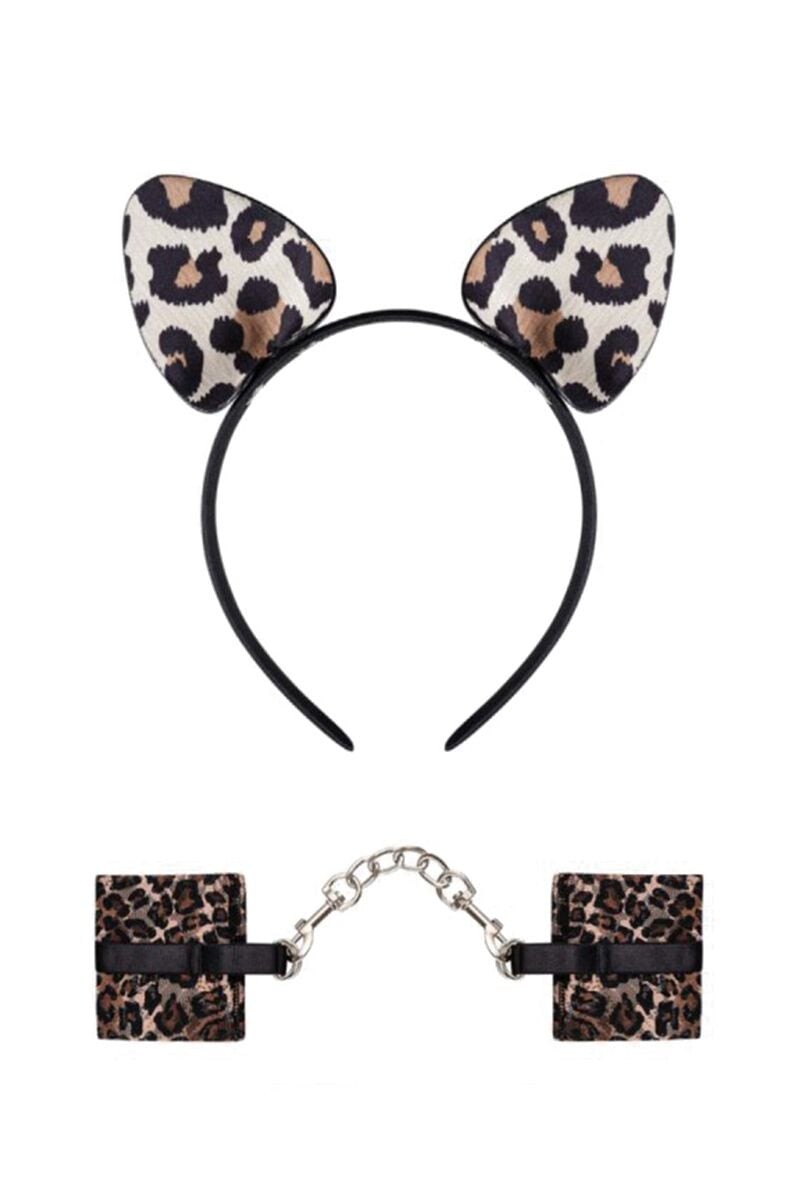 Hnědý vzorovaný set pouta + čelenka Tigerlla