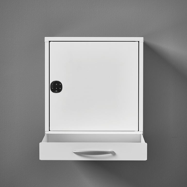 Lékárnička CURE, s dvířky a zásuvkou, elektronický kódový zámek, 455x400x300 mm