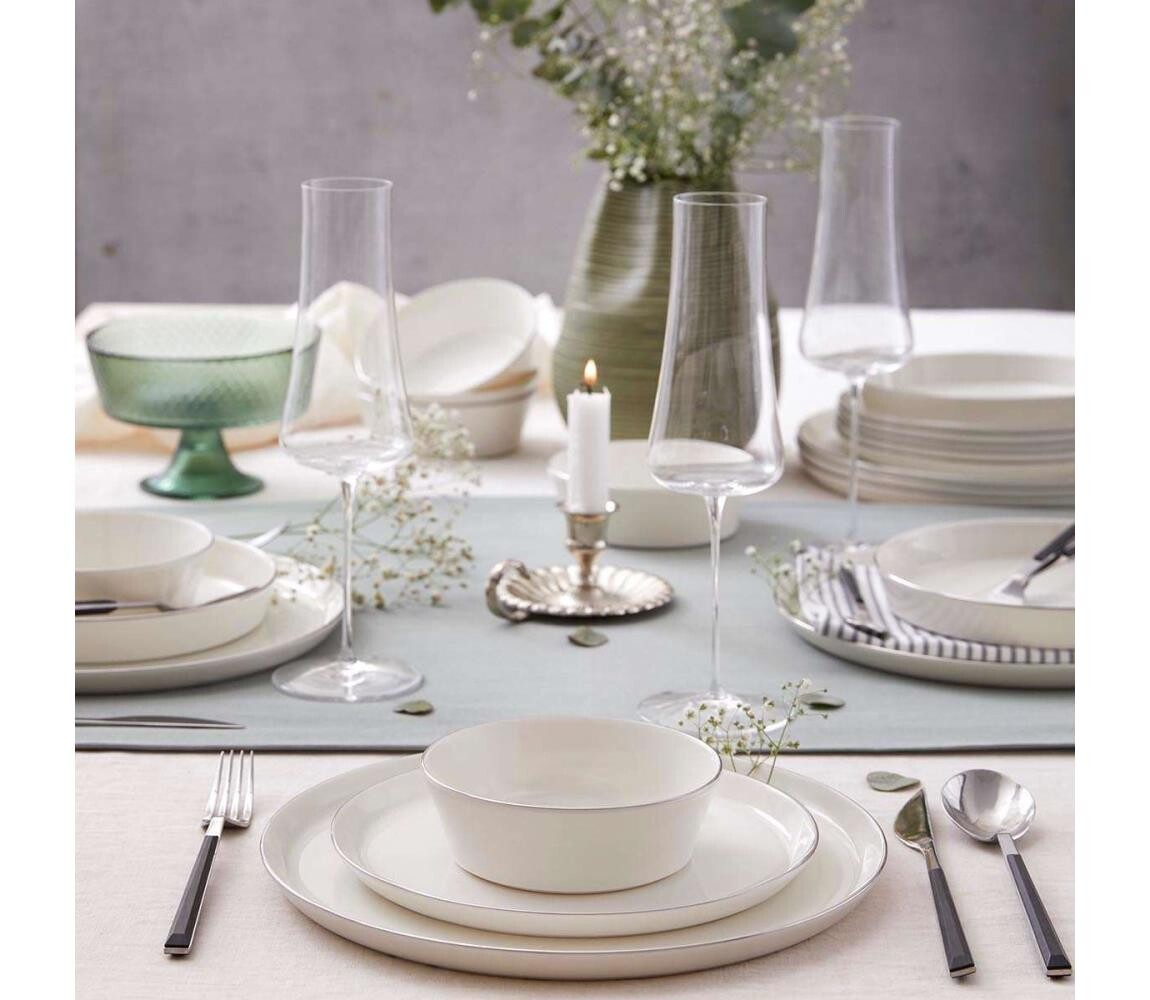 Jídelní sada 24 ks bílá/stříbrná/porcelán 710KTP4538