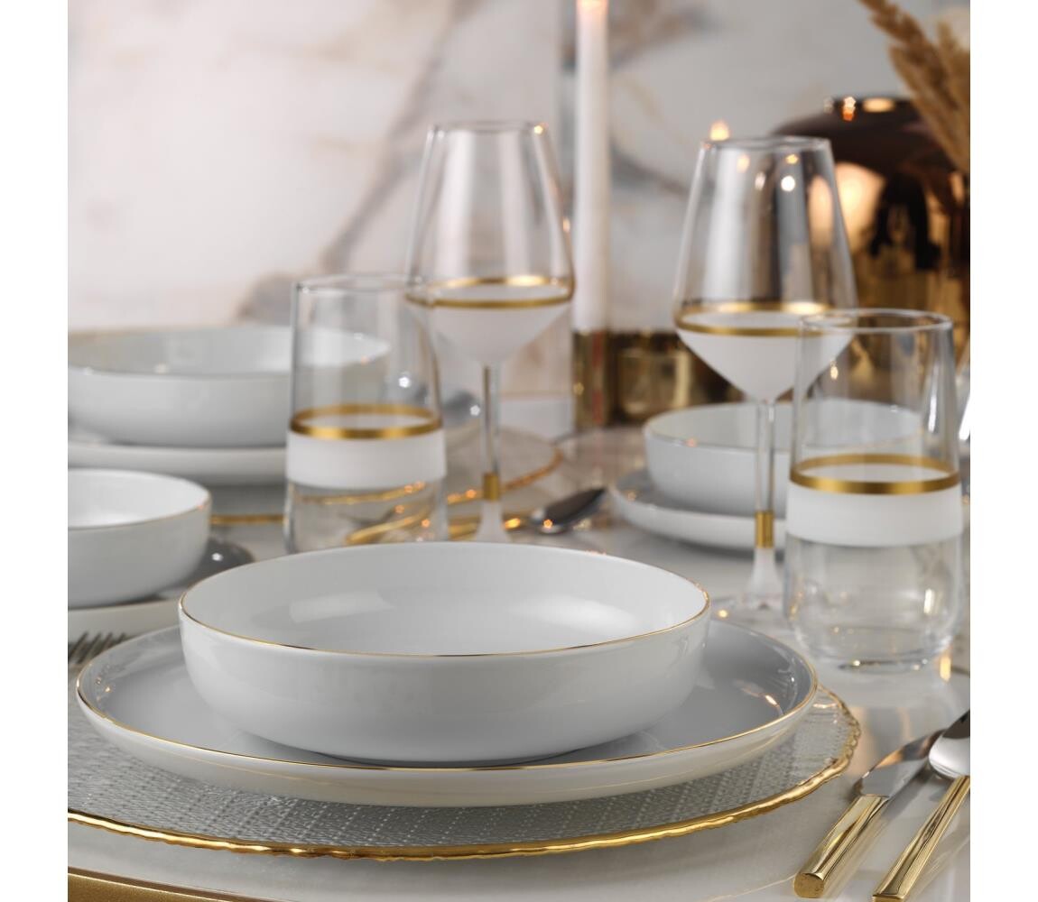Jídelní sada 24 ks bílá/zlatá/porcelán 710KTP3411