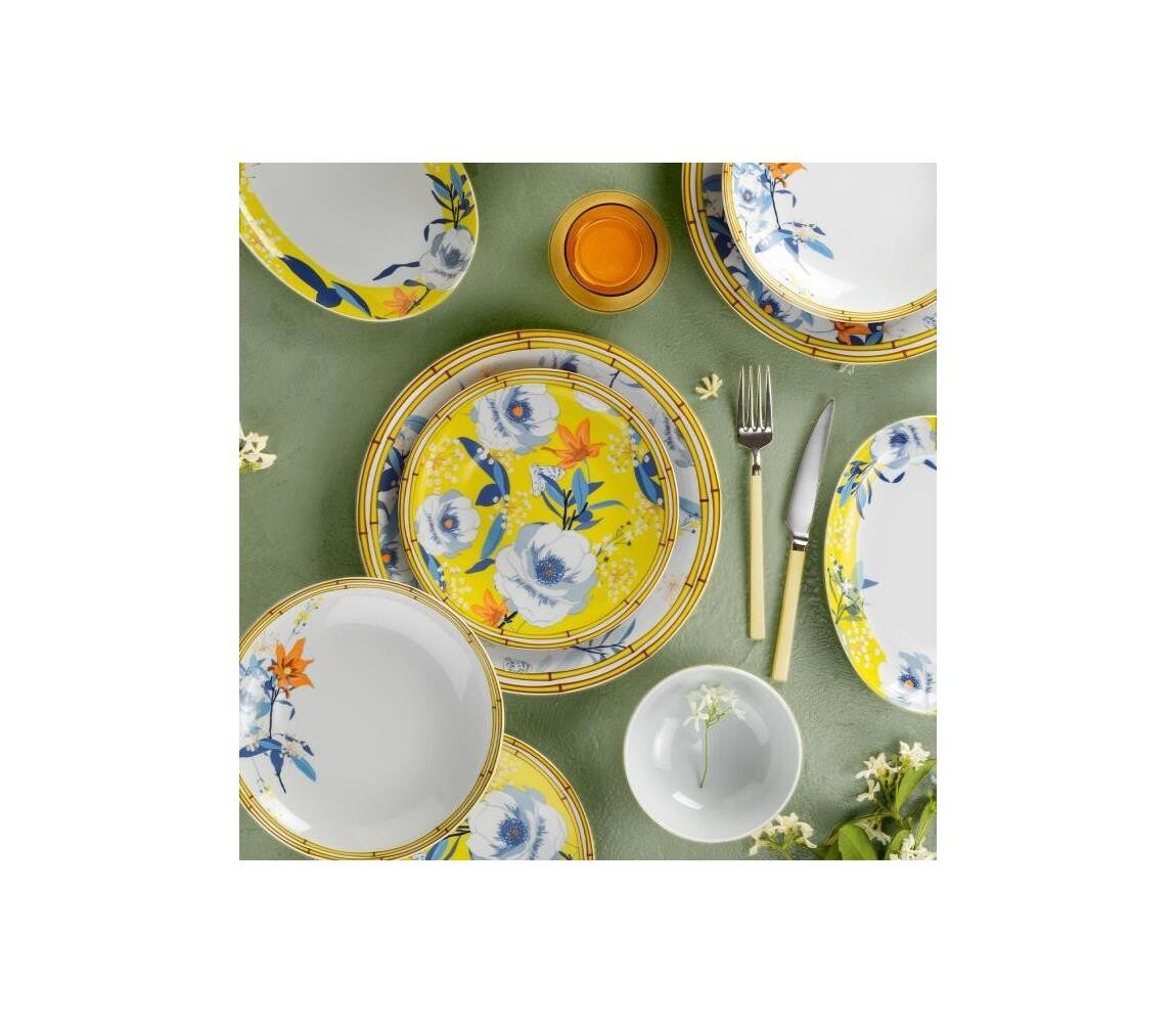 Jídelní sada 50 ks žlutá/modrá/porcelán 973BRS2701