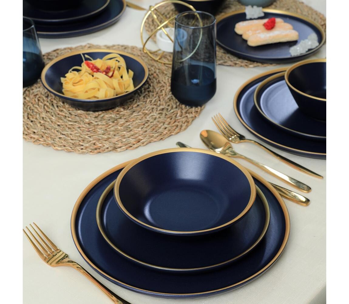 Jídelní sada 24 ks modrá/zlatá/keramika 275KRM1933