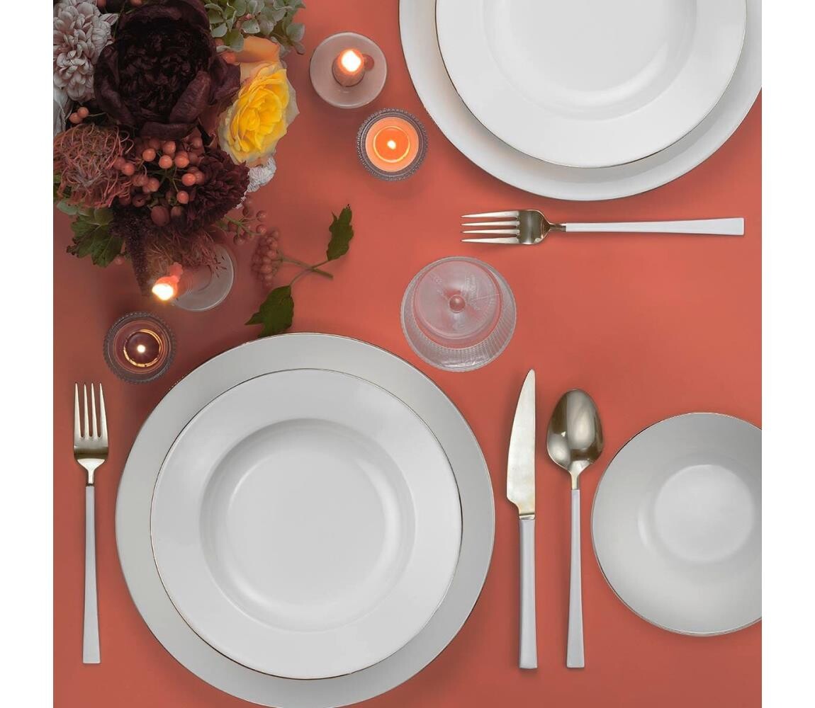 Jídelní sada 18 ks bílá/stříbrná/porcelán 719KTP9791