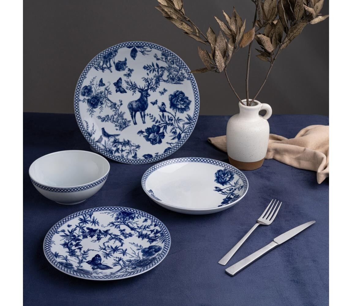 Jídelní sada 24 ks bílá/modrá/porcelán 710KTP3413