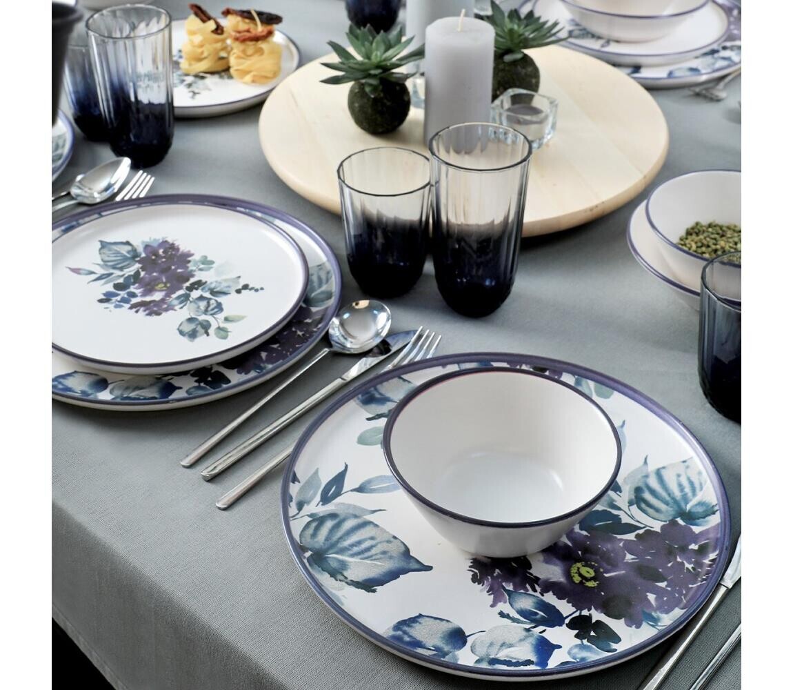 Jídelní sada 24 ks bílá/modrá/keramika 275KRM1934