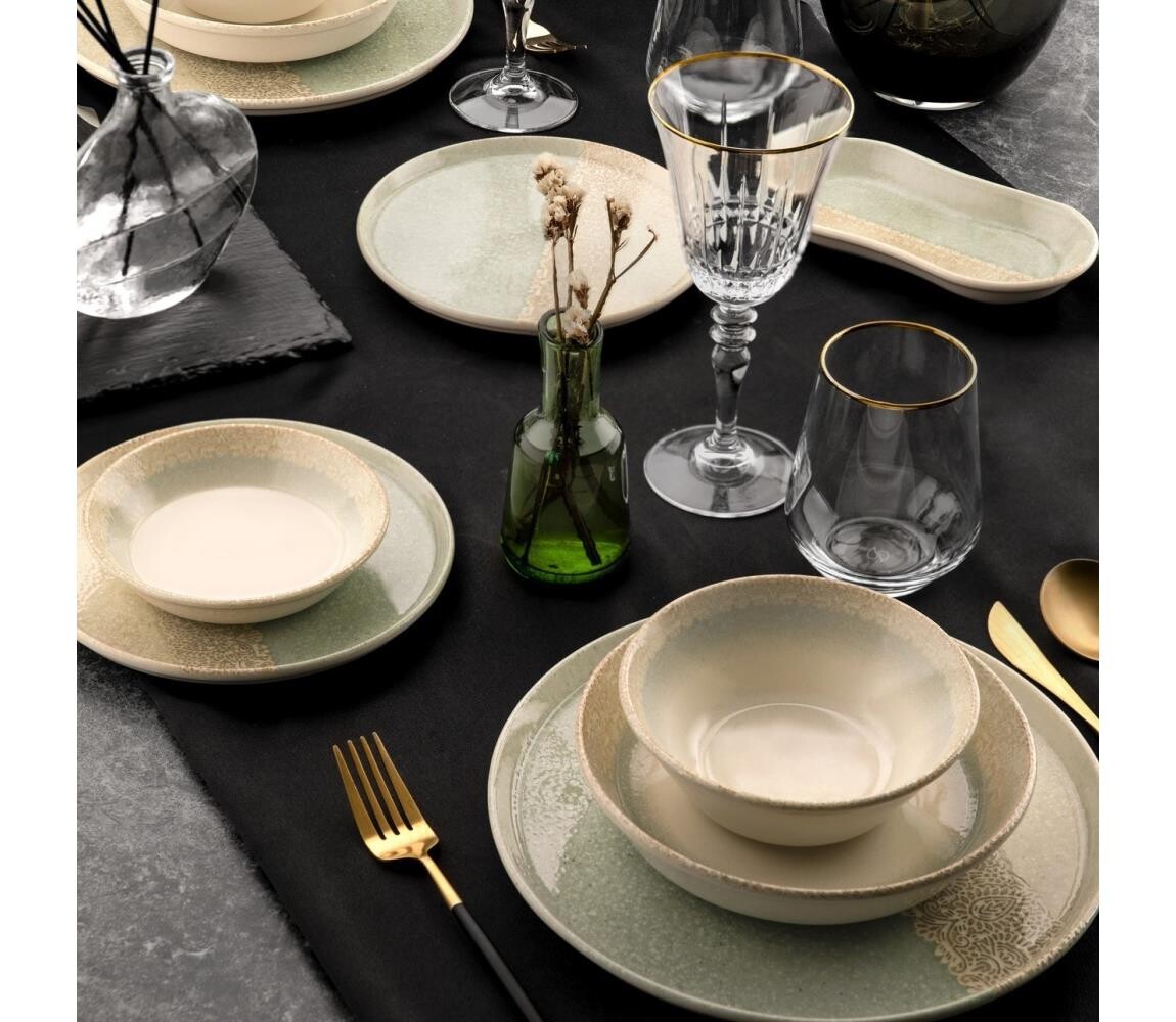 Jídelní sada 27 ks béžová/zelená/porcelán 721NBL3151