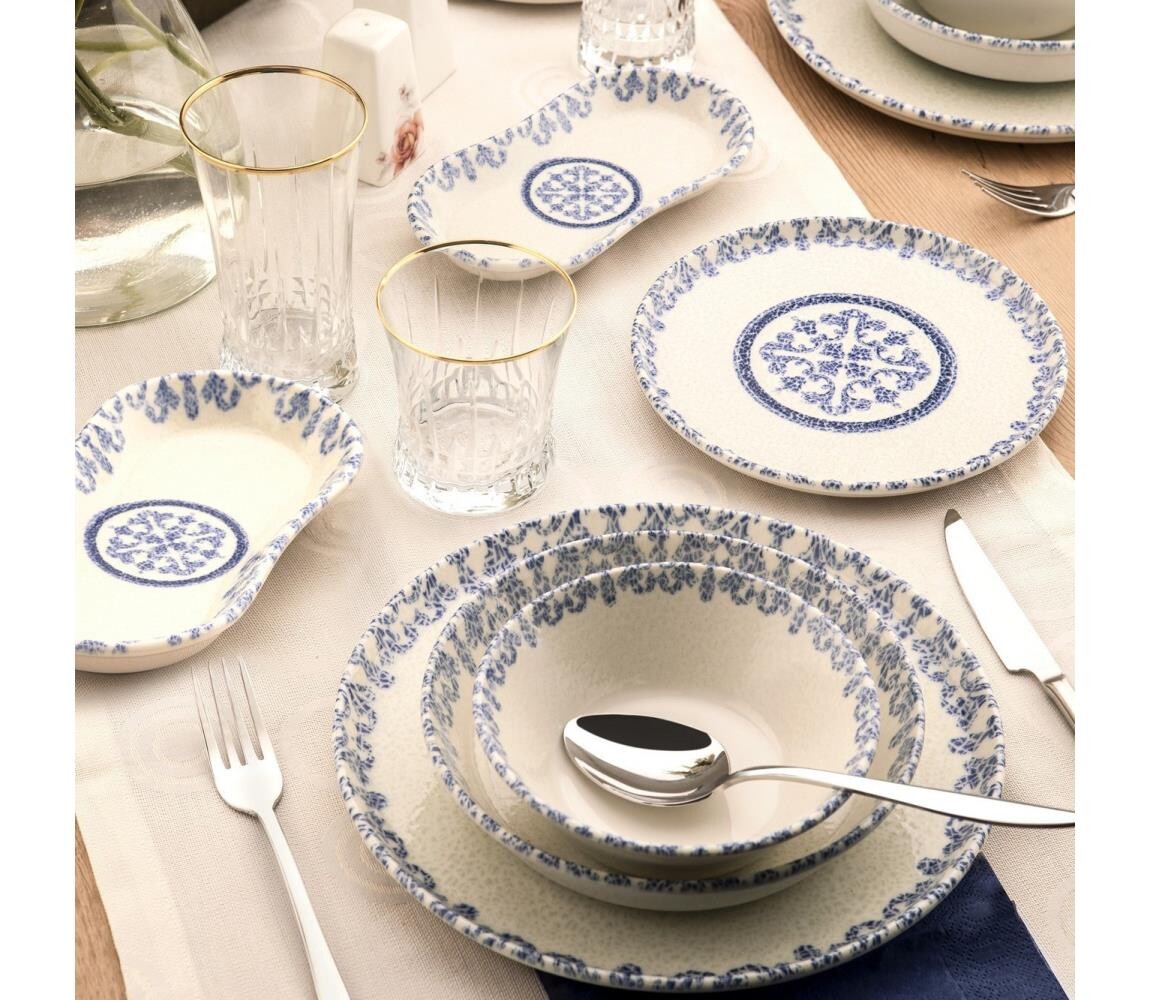 Jídelní sada 27 ks bílá/modrá/porcelán 721NBL3154
