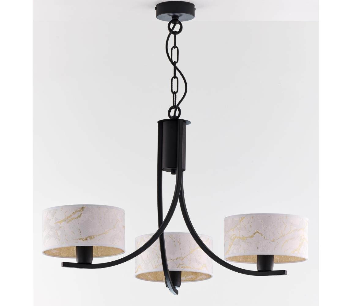Jupiter 2103 - Lustr na řetězu ARTHUR 3xE27/15W/230V bílá/černá/dekor mramoru 2103