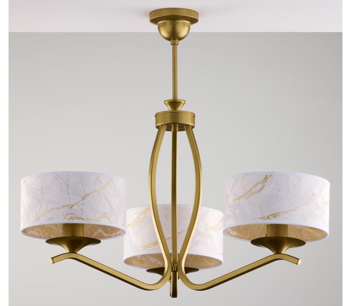 Jupiter 2109 - Lustr na tyči KASZMIR 3xE27/15W/230V bílá/zlatá/dekor mramoru 2109