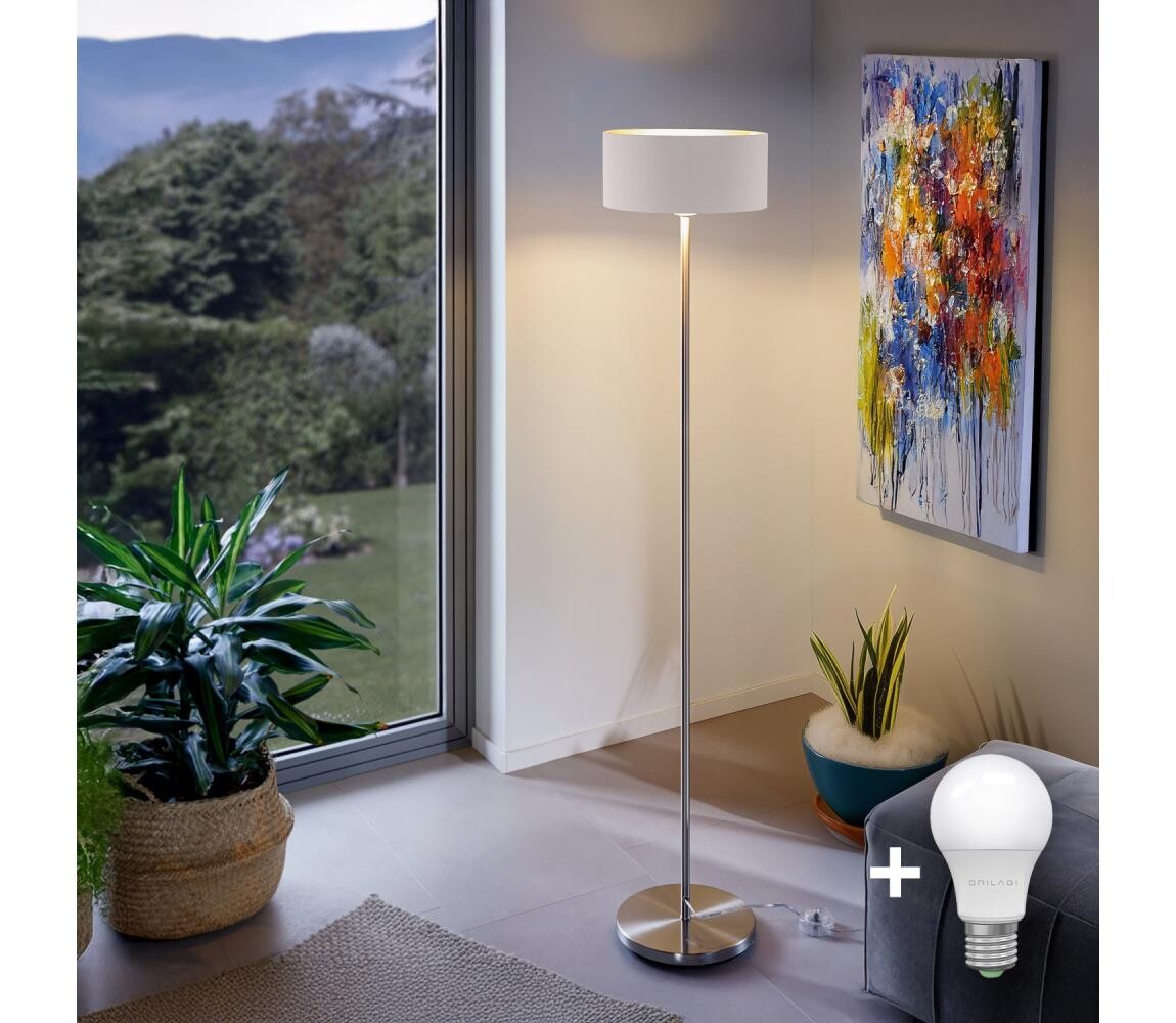 LED Stojací lampa TUNJA 1xE27/20W/230V pr. 30 cm matný chrom/bílá 1xSA2188+1xEG32476