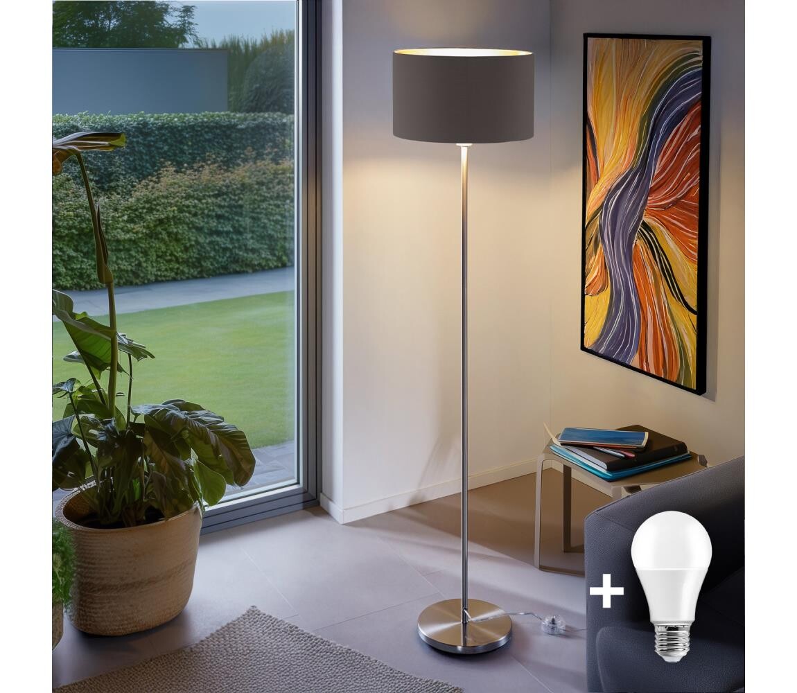 LED Stojací lampa TUNJA 1xE27/20W/230V pr. 38 cm matný chrom/taupe 1xSA2188+1xEG32483