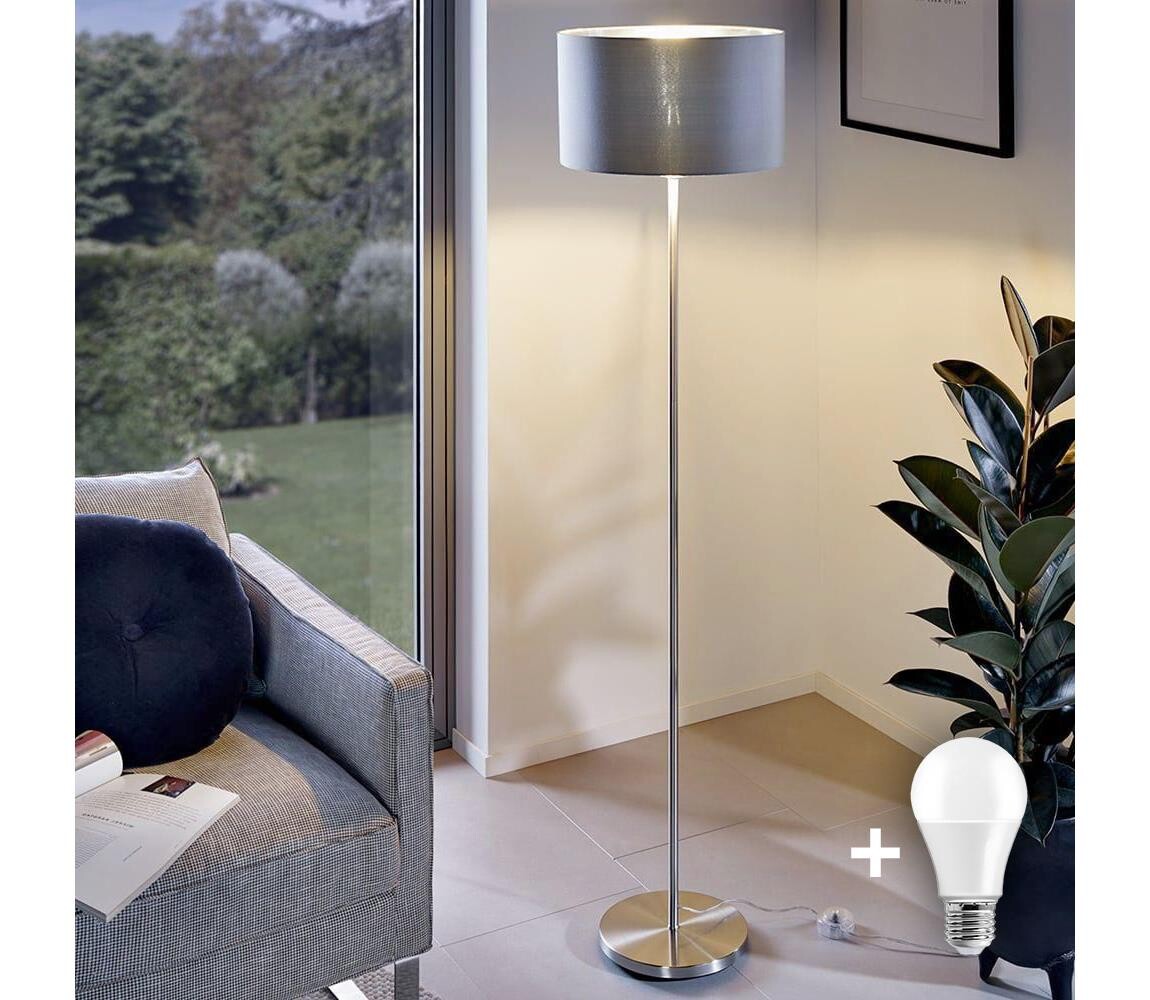 LED Stojací lampa TUNJA 1xE27/20W/230V pr. 38 cm matný chrom/šedá 1xSA2188+1xEG32484