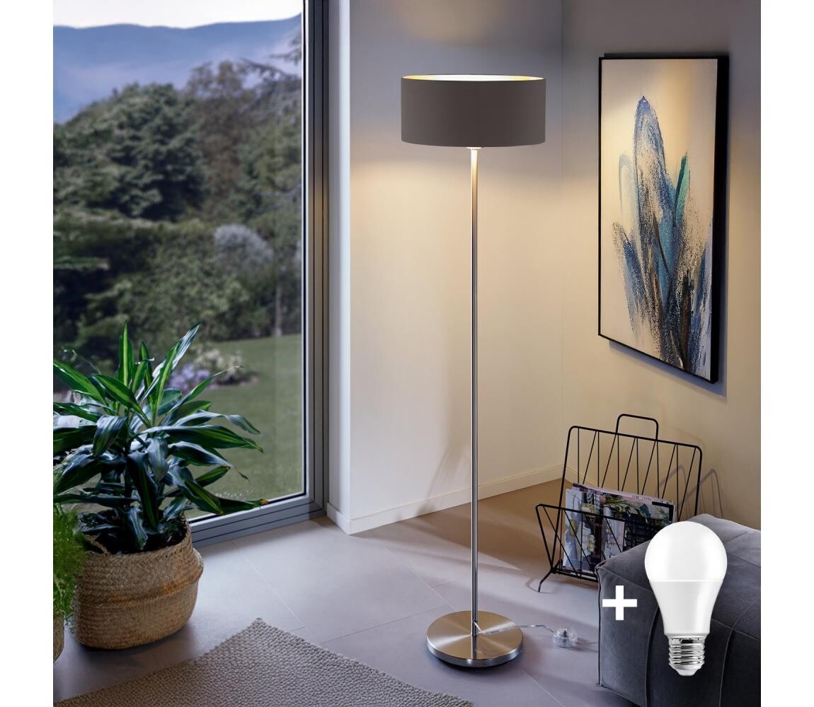 LED Stojací lampa TUNJA 1xE27/20W/230V pr. 38 cm matný chrom/hnědá 1xSA2188+1xEG32474