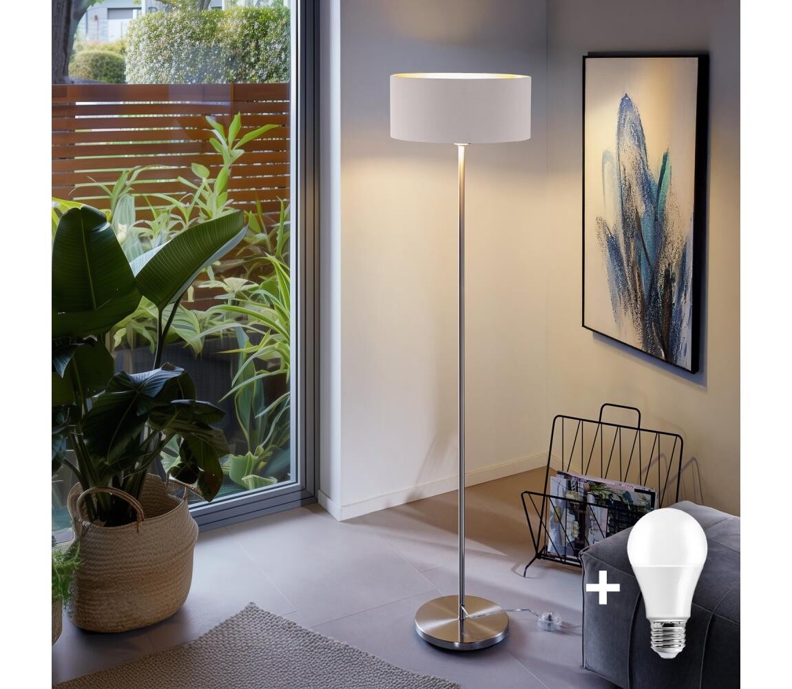 LED Stojací lampa TUNJA 1xE27/20W/230V pr. 38 cm matný chrom/bílá 1xSA2188+1xEG32471