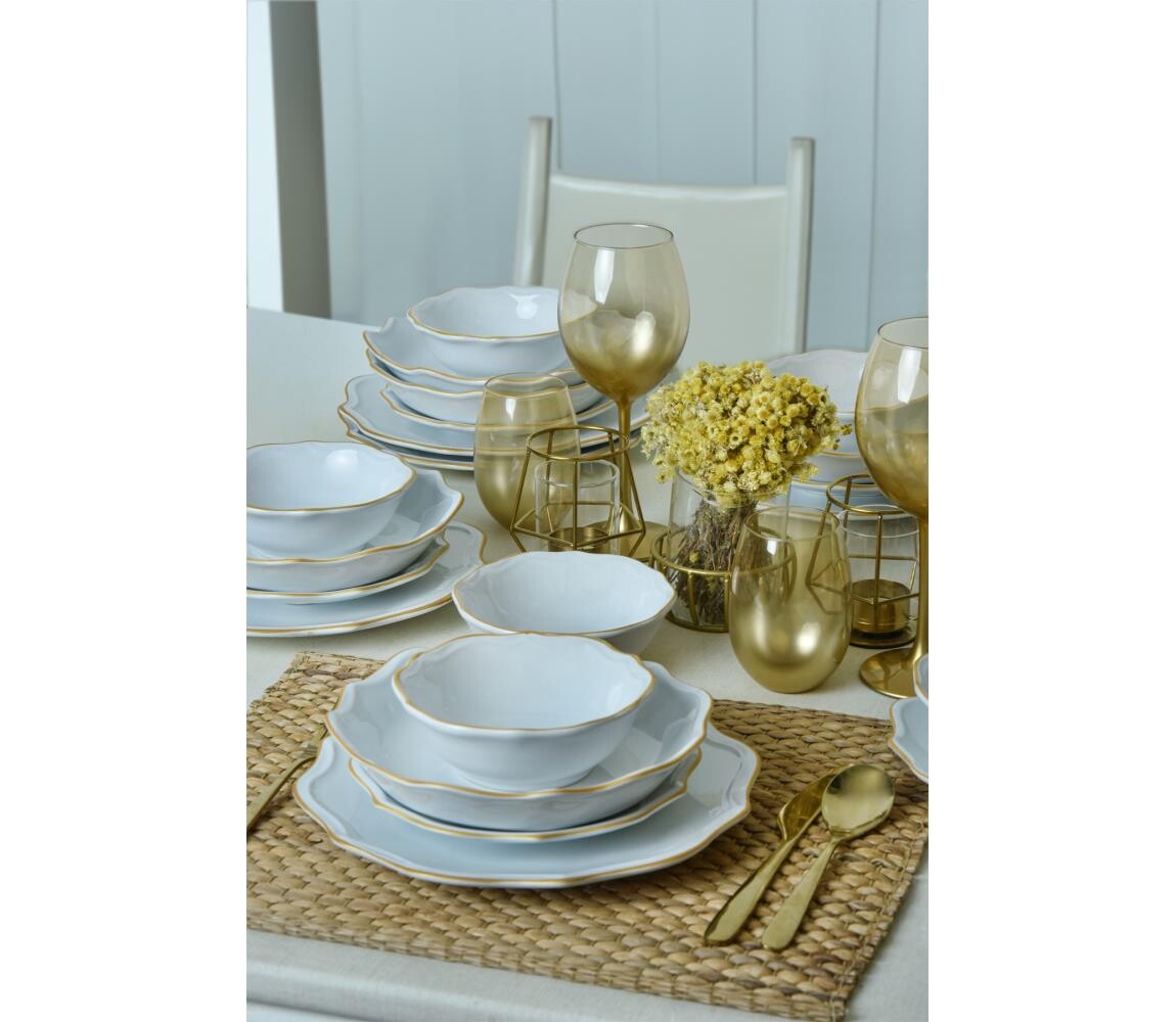 Jídelní sada 24 ks bílá/zlatá/kamenina 275KRM2222