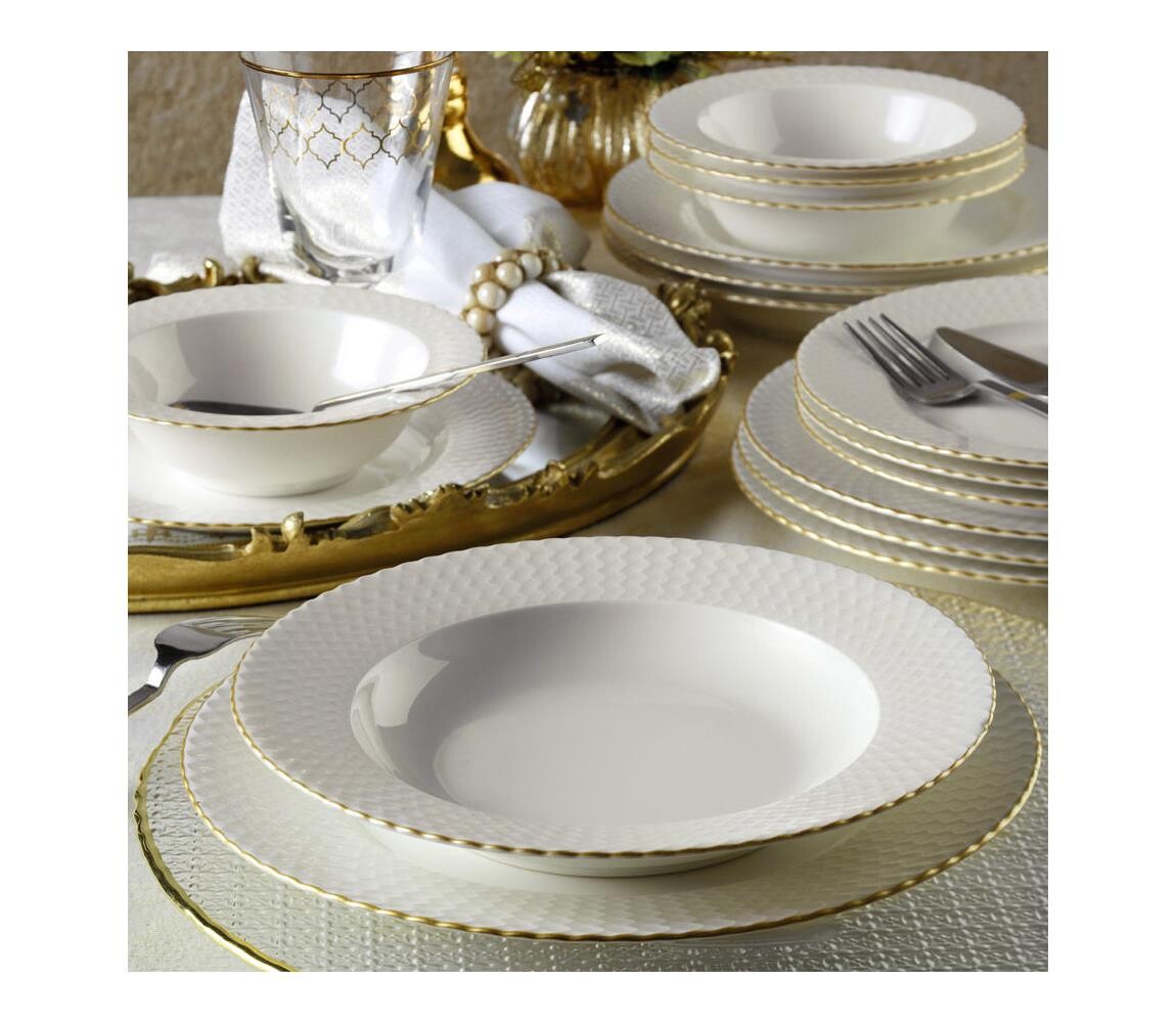 Jídelní sada 24 ks bílá/zlatá/porcelán 710KTP2490