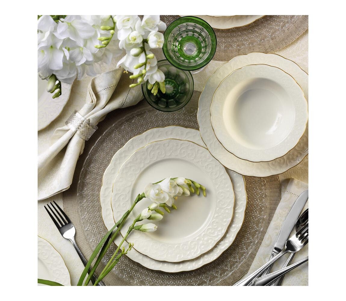 Jídelní sada 24 ks bílá/zlatá/porcelán 710KTP2489