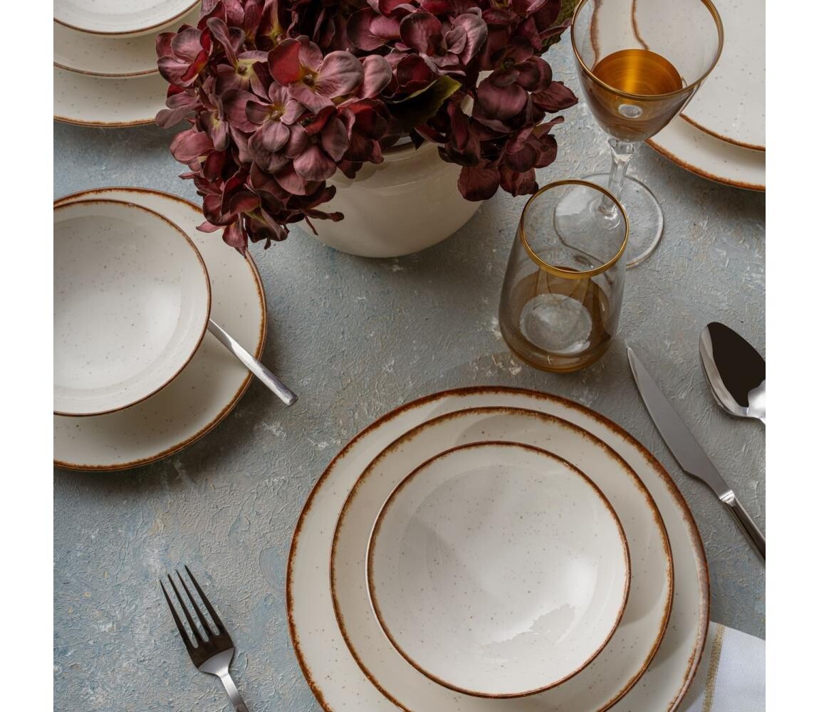 Jídelní sada 24 ks béžová/hnědá/porcelán 387GRP1381