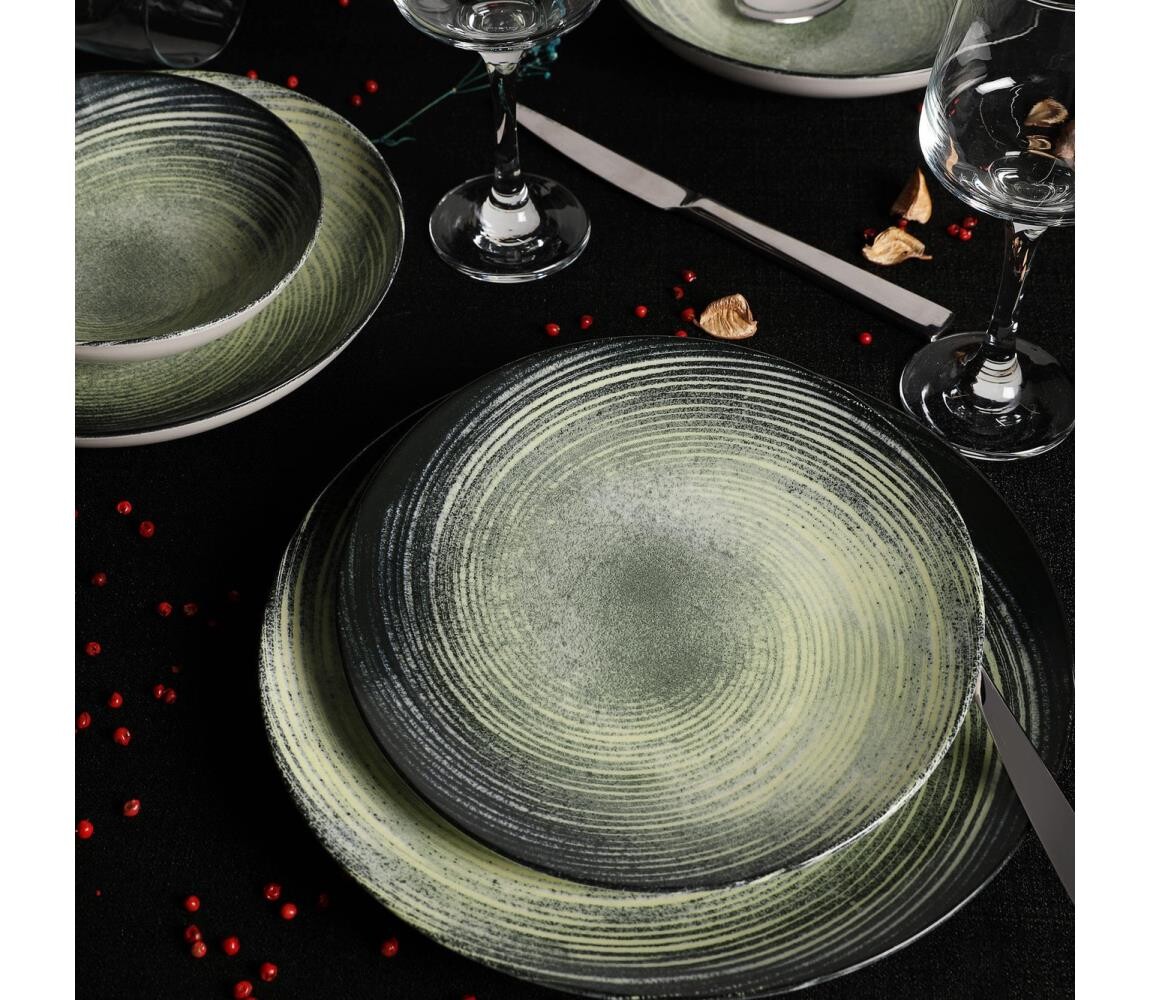 Jídelní sada 24 ks zelená/černá/porcelán 387GRP1107