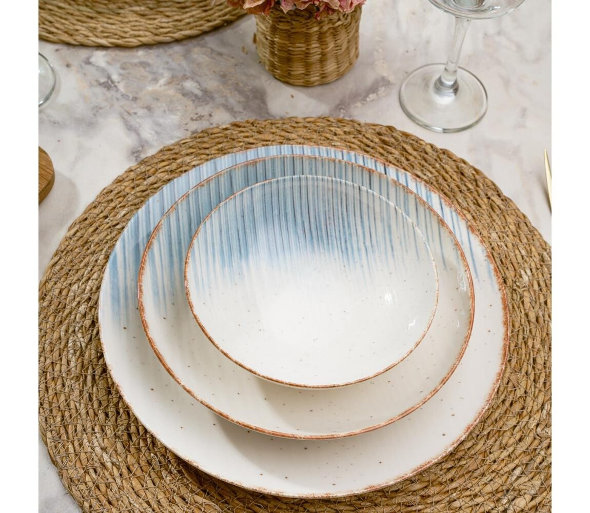 Jídelní sada 24 ks bílá/modrá/porcelán 387GRP1352