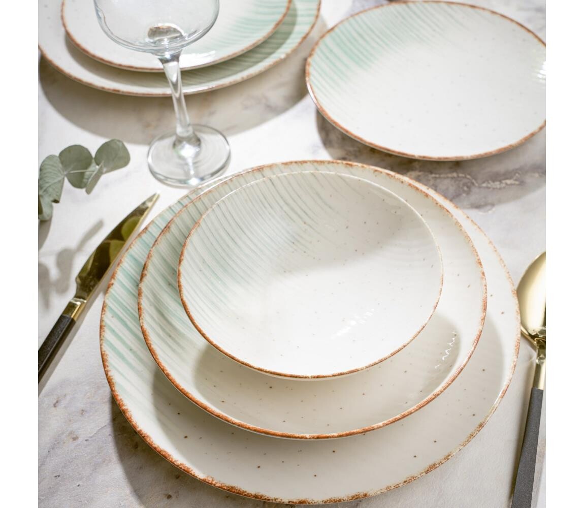 Jídelní sada 24 ks bílá/zelená/porcelán 387GRP1351