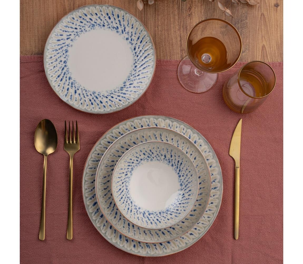 Jídelní sada 24 ks modrá/béžová/porcelán 387GRP1373