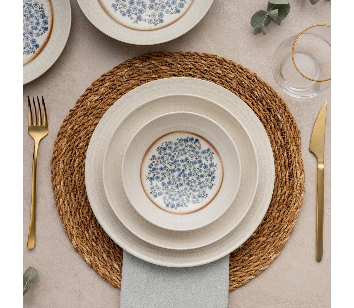 Jídelní sada 24 ks modrá/béžová/porcelán 387GRP1363